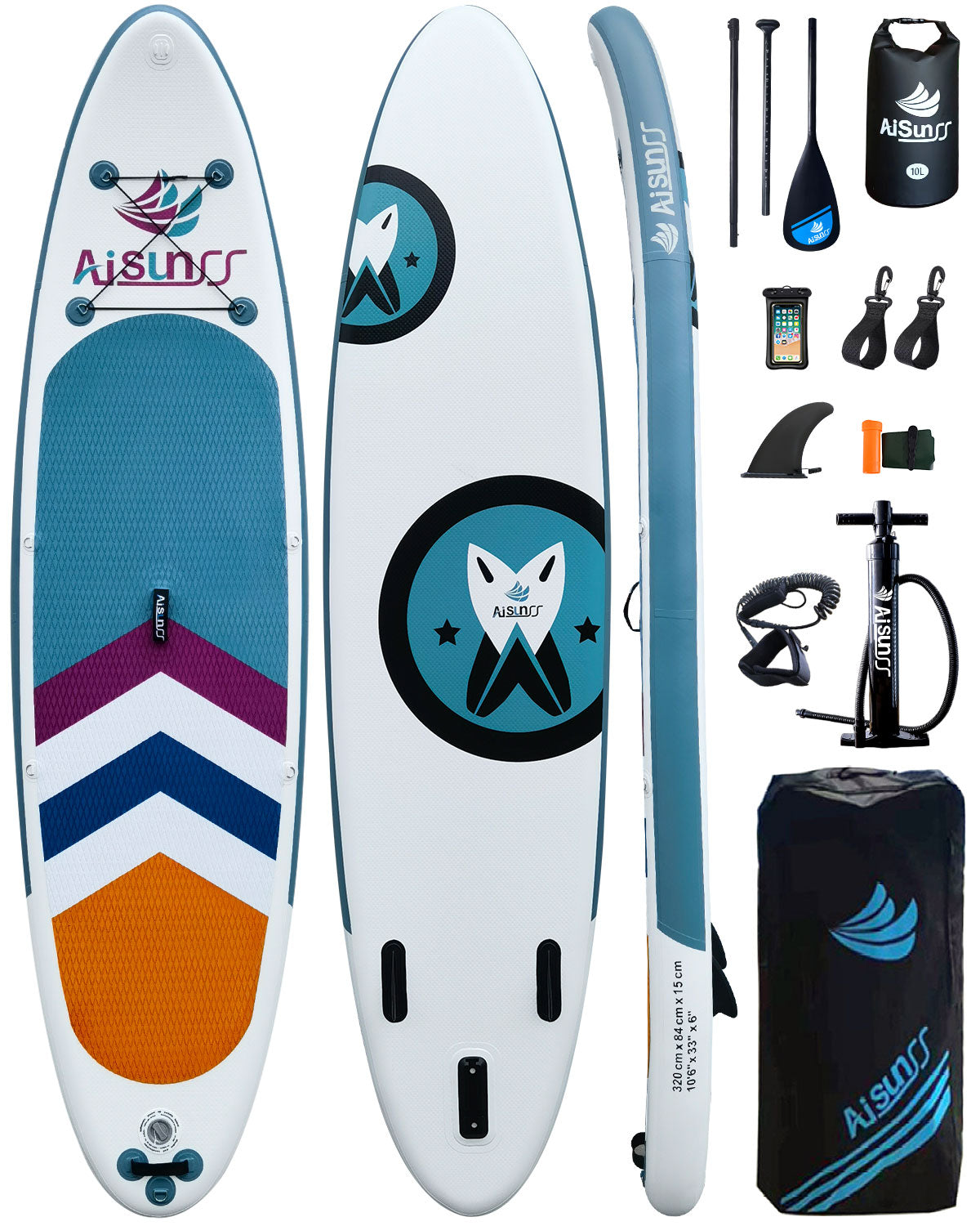 AISUNSS Inflatable Paddle Board for Adult, Paddle Board for All Skill Levels, Wide SUP Board with Primium Accessories Include SUP Carry Bag, Hand Pump, 10L Waterproof Bag and Adj Paddle