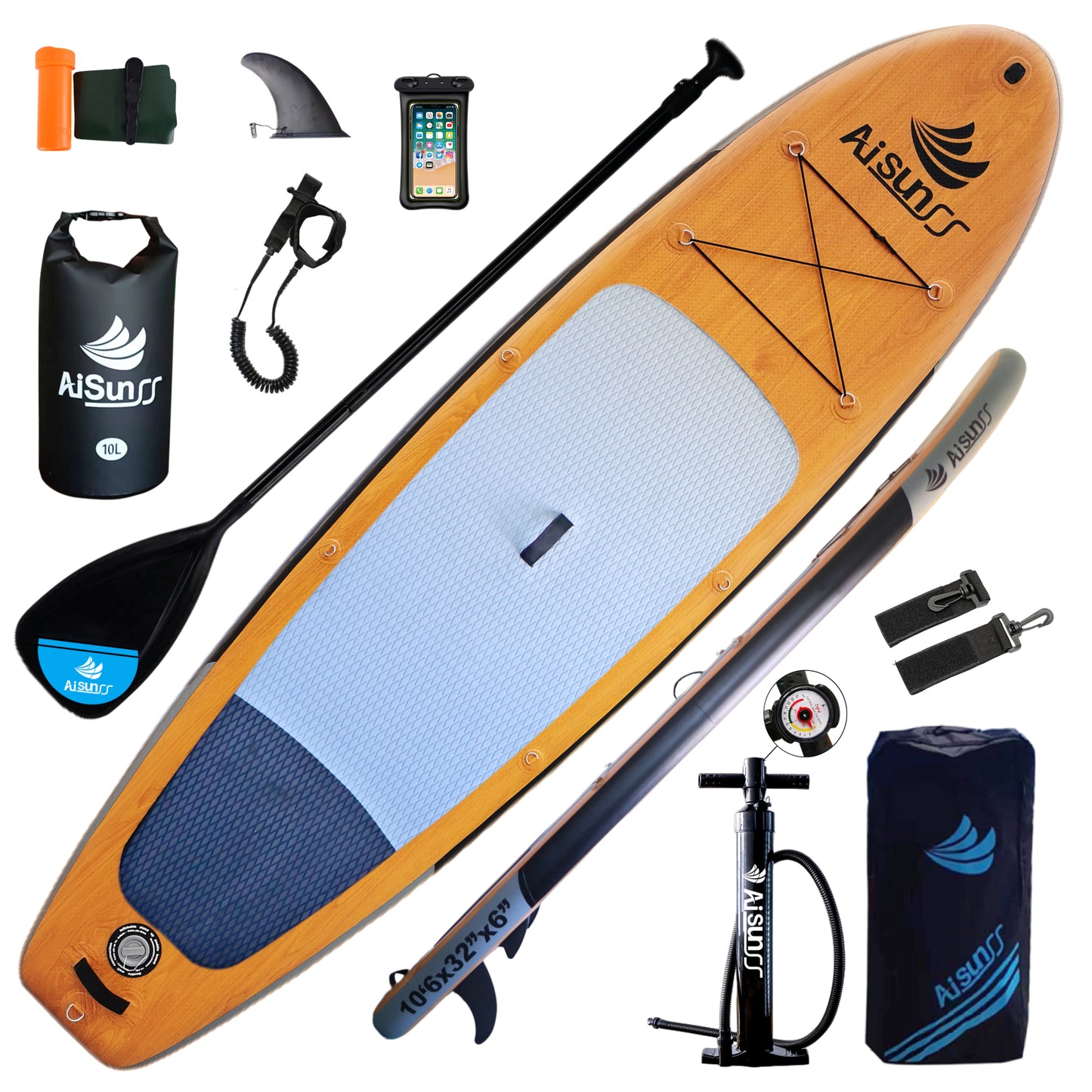 AISUNSS Inflatable Paddle Board - Wooden SUP